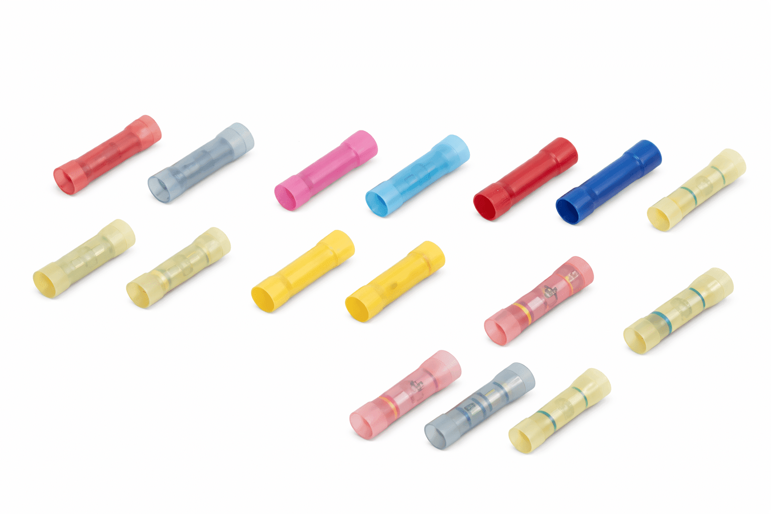 butt connectors Assorted nylon, vinyl, and heat shrink butt connectors in multiple colors and gauge sizes