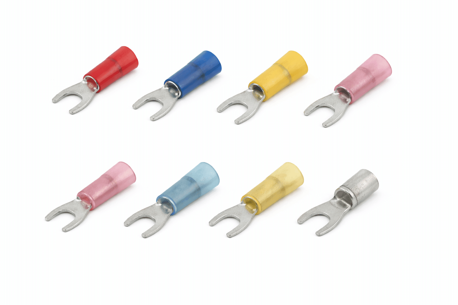Fork Terminals Assorted insulated and non-insulated fork terminals in multiple colors and sizes