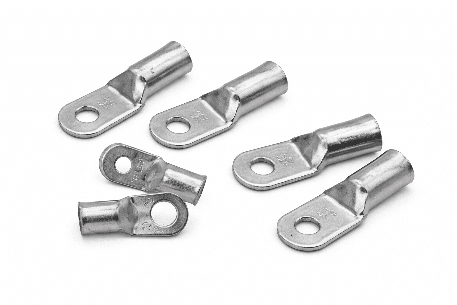 Battery Terminals Silver battery terminals for automotive and electrical cable connections displayed on white background